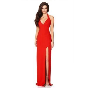Nookie Medea Halter Gown Maxi Dress Women's Medium Red Party/Cocktail Stretch